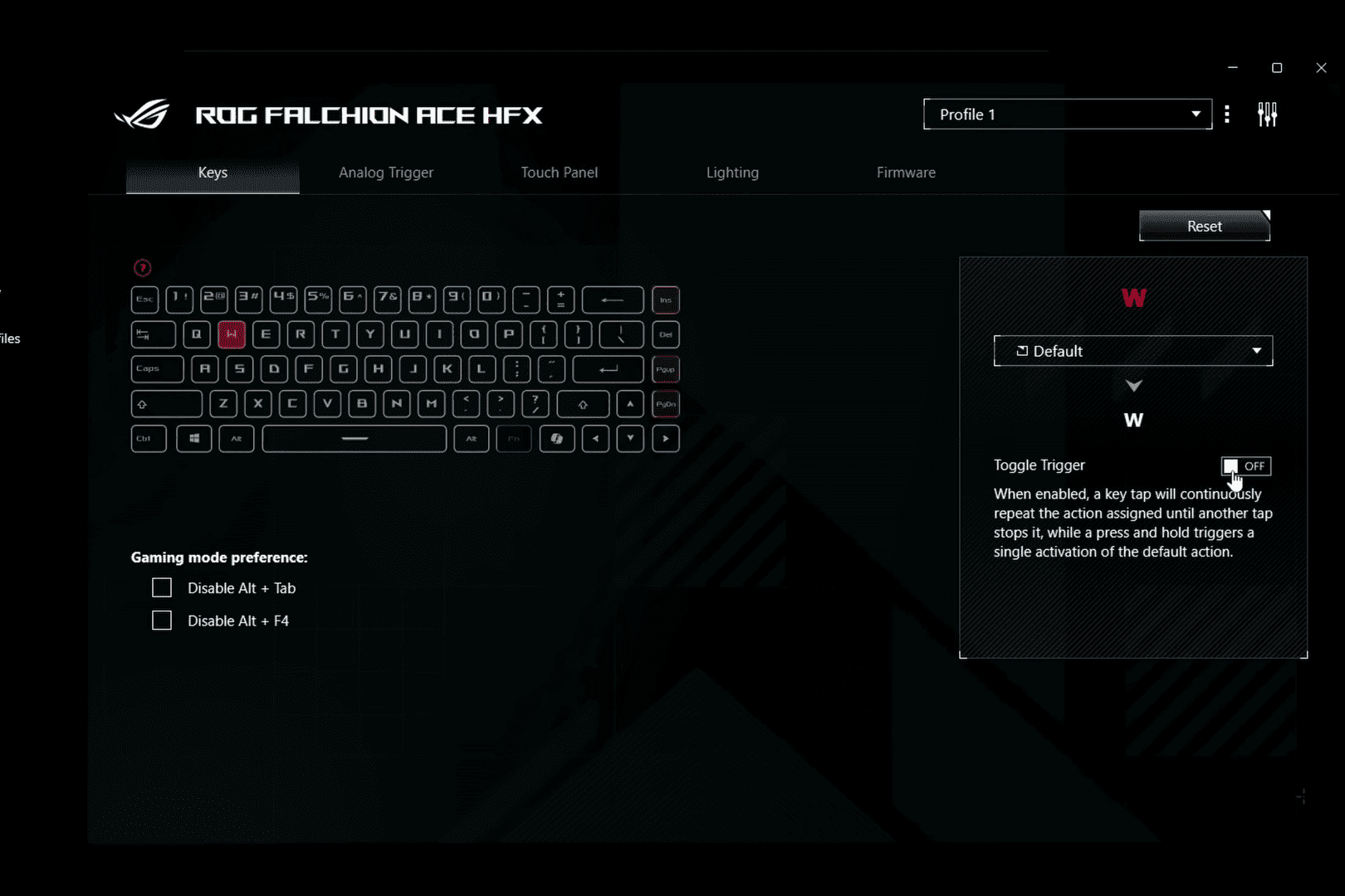 ASUS ROG Falchion Ace HFX logiciel 1