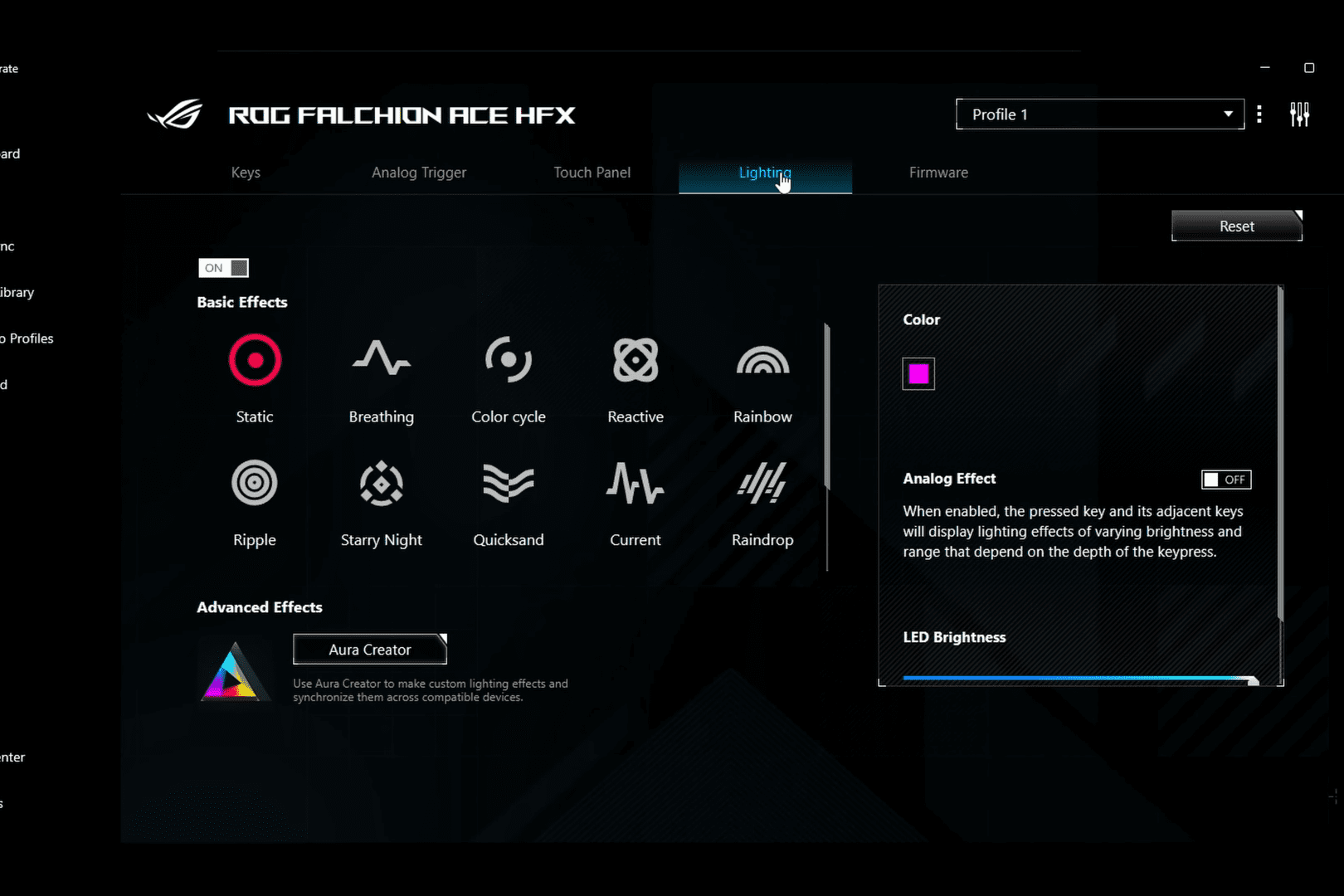 ASUS ROG Falchion Ace HFX logiciel RGB